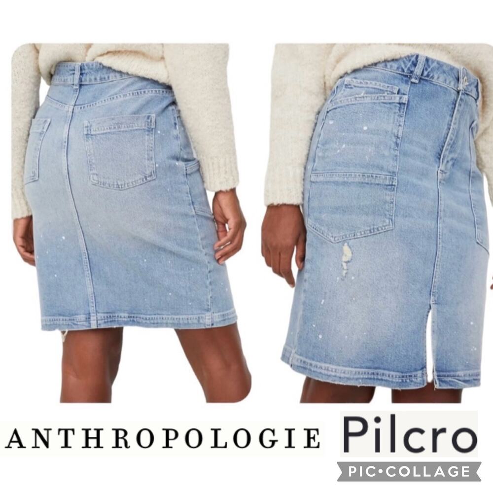 Anthropologie Pilcro Patchwork Blue Denim Midi Skirt size 4
